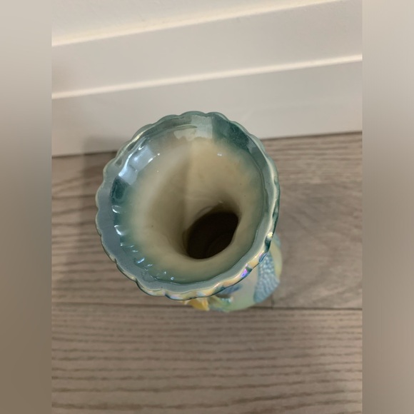 Vintage Rare Blue Opalescent iridescent pearescent Lusterware Floral Vase - Picture 6 of 10